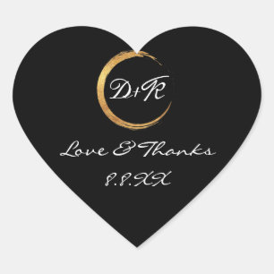 Black White Monogram Gold Ring Love & Thanks Heart Sticker