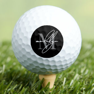 Black White Monogram Golf Balls