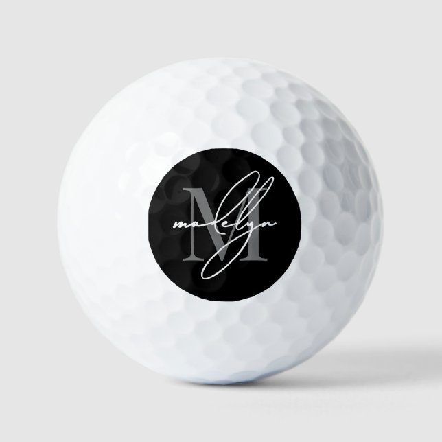 Black White Monogram Golf Balls (Front)