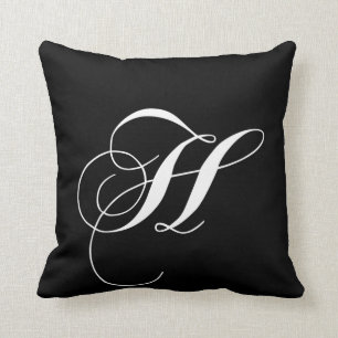 Black White Monogram H Designer Monogrammed Pillow