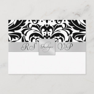 Black & White Monogram Half Damask RSVP Invitation
