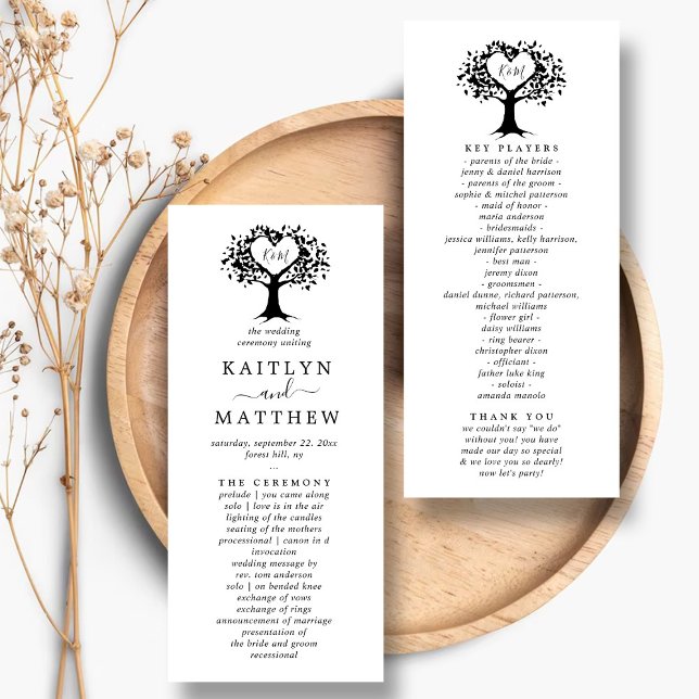 Black & White Monogram Heart Tree Wedding Program (Creator Uploaded)