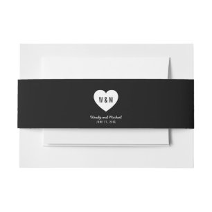 Black & White Monogram Heart Wedding Invitation Belly Band