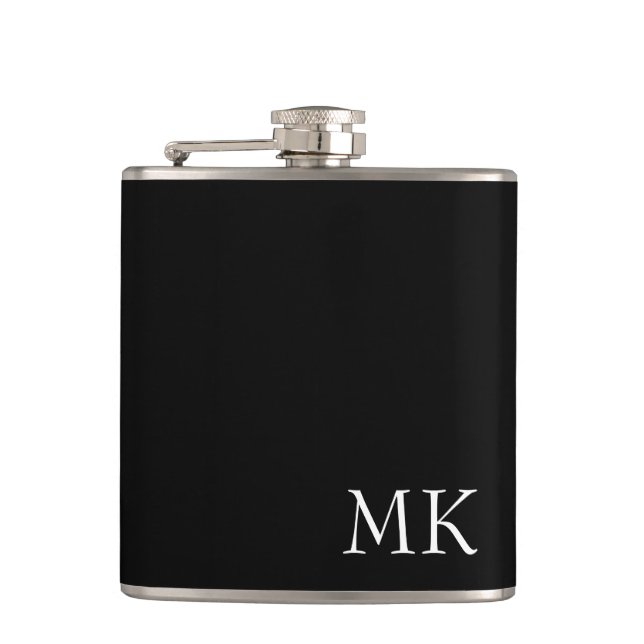 Black White Monogram  Hip Flask (Front)
