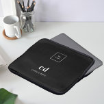 Black white monogram initails name business logo laptop sleeve<br><div class="desc">A classic black background. Personalize and add your business logo,  monogram initials and full name. Modern,  trendy and simple. For both him and her.</div>