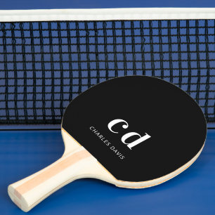 Black white monogram initails name minimalist ping pong paddle