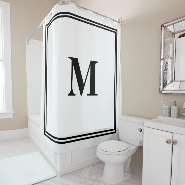 Black White Monogram Initial Custom Name Striped (In Situ)