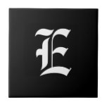 Black & White Monogram Initial E, Tile<br><div class="desc">Black & White Monogram Initial E,  Old English font.</div>
