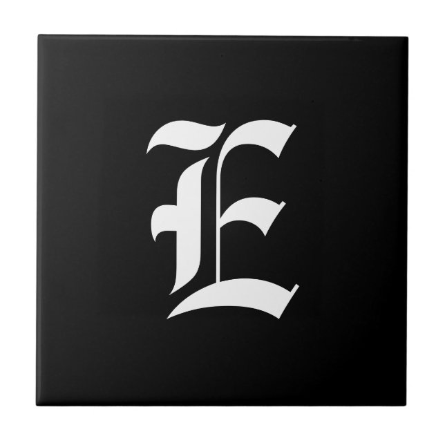 Black & White Monogram Initial E, Tile (Front)