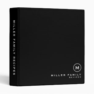 Black & White Monogram Initial Family Recipe Binder