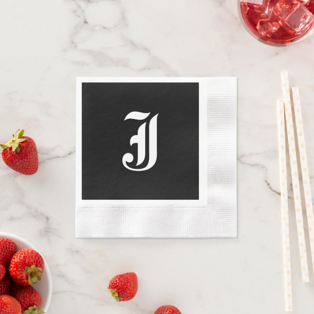 Black & White Monogram Initial J, Napkin (Insitu)