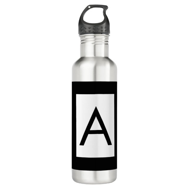 Black White Monogram Initial Letter Modern Plain 710 Ml Water Bottle (Front)