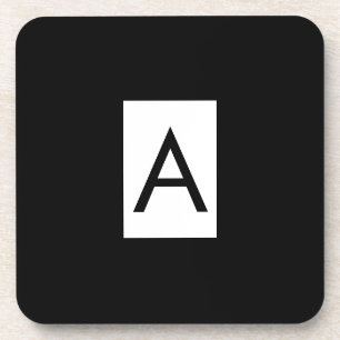 Black White Monogram Initial Letter Modern Plain Coaster