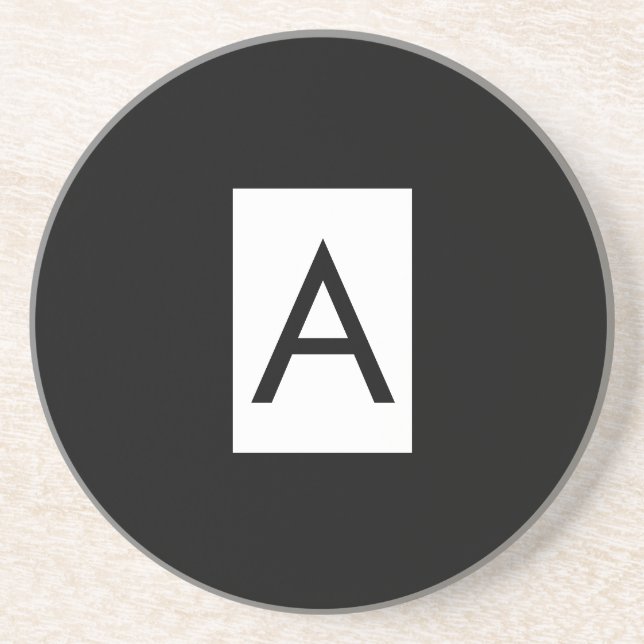 Black White Monogram Initial Letter Modern Plain Coaster (Front)