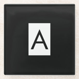 Black White Monogram Initial Letter Modern Plain Glass Coaster