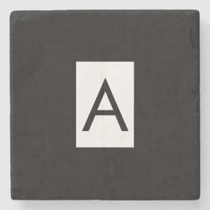 Black White Monogram Initial Letter Modern Plain Stone Coaster