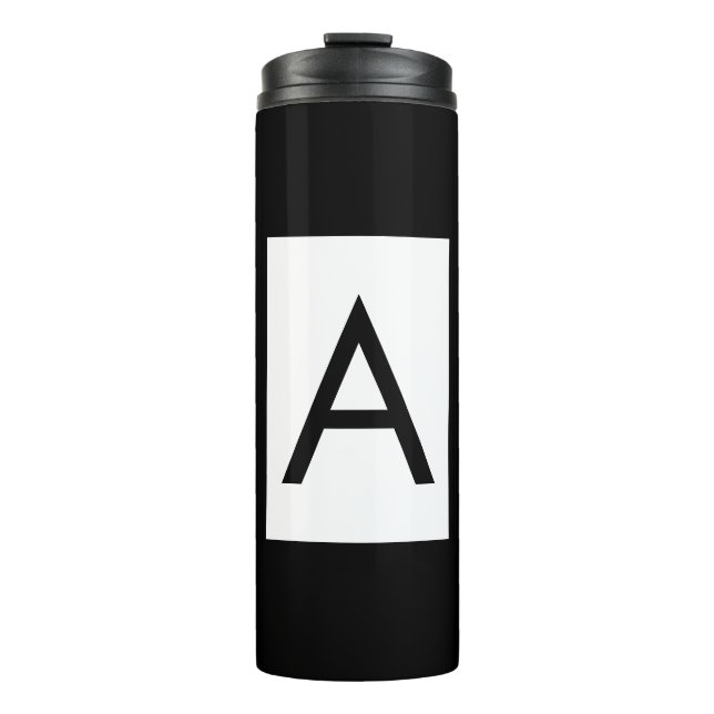Black White Monogram Initial Letter Modern Plain Thermal Tumbler (Front)