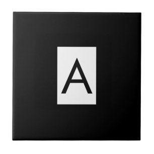 Black White Monogram Initial Letter Modern Plain Tile