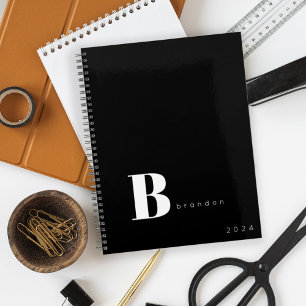 Black white monogram initial name business 2026 planner
