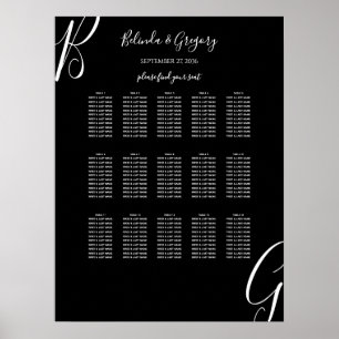 Black White Monogram Initial Wedding Seating Chart
