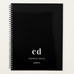 Black white monogram initials 2025 planner<br><div class="desc">Black background,  white text. Personalize and add your monogram initials,  name and year.</div>