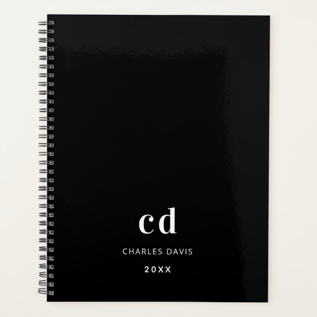 Black white monogram initials 2026 planner (Front)