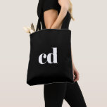 Black white monogram initials bold tote bag<br><div class="desc">A classic chic black background. Personalize and add your monogram initials written with white block letters. Modern, trendy and simple.</div>