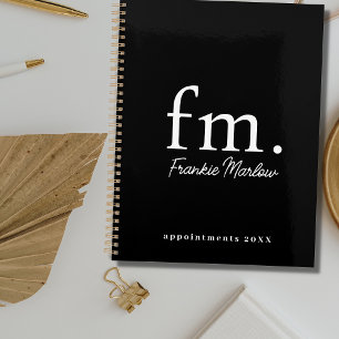 Black White Monogram Initials Business 2023 Planner