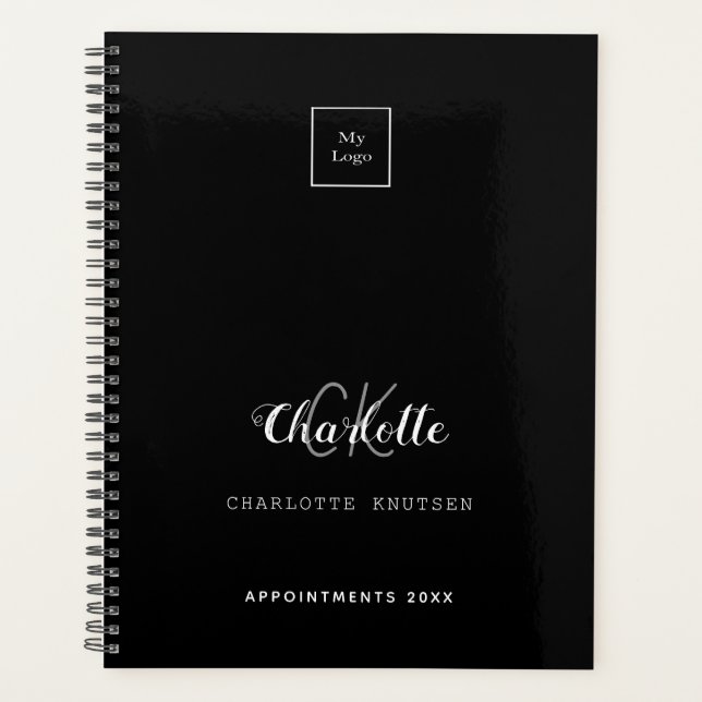 Black white monogram initials business 2026 planner (Front)