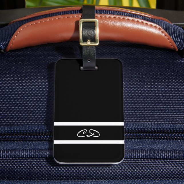 Black white monogram initials  luggage tag (Front Insitu 2)