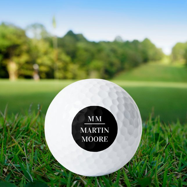 Black white monogram initials minimalist name golf balls (Creator Uploaded)