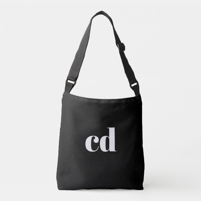 Black white monogram initials modern crossbody bag (Front)