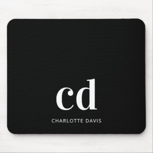 Black white monogram initials modern custom mouse pad