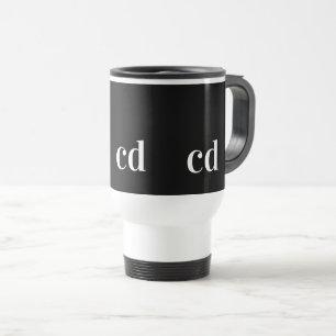 Black white monogram initials modern custom travel mug