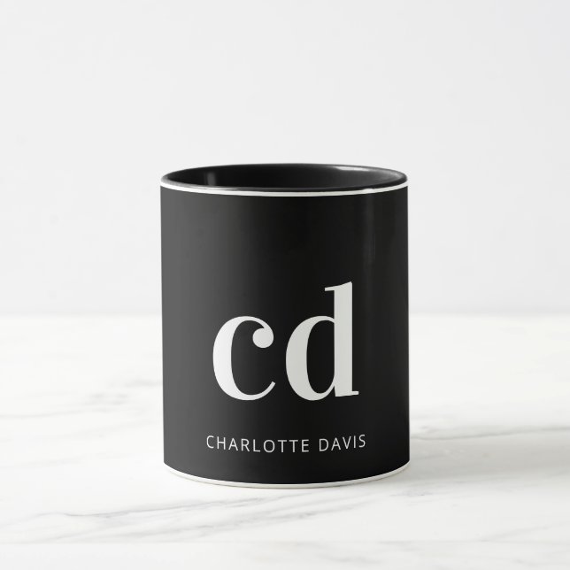 Black white monogram initials modern mug (Center)
