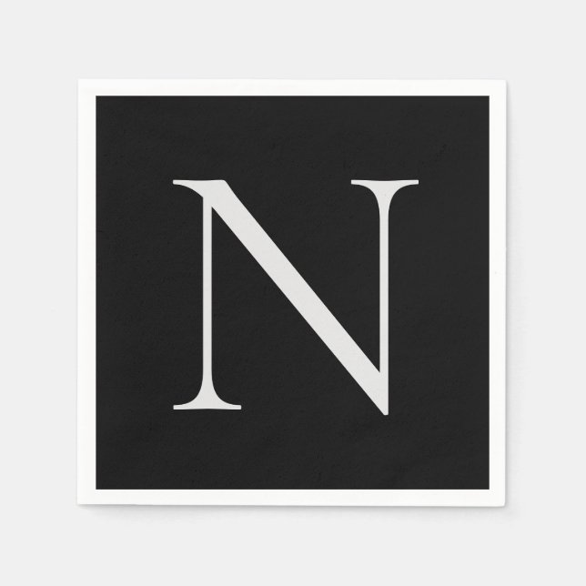 Black White Monogram Initials Name Customized  Napkin (Front)