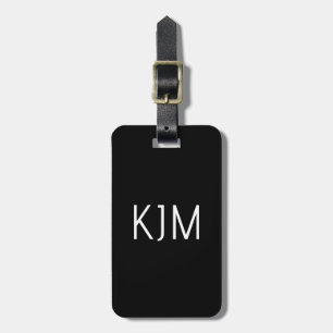Black White Monogram Initials Name Gift Favour Luggage Tag