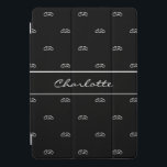 Black white monogram initials name  iPad pro cover<br><div class="desc">Stylish black with a white frame.  Personalize and add your monogram letters,  initials and name.  White coloured letters.  The name is written with a modern hand lettered style script.  The monogram as a background pattern.</div>
