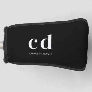 Black white monogram initials name minimalist  golf head cover