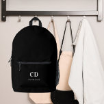 Black white monogram initials name printed backpack<br><div class="desc">Black background,  white text. Personalize and add your monogram initials and full name.</div>