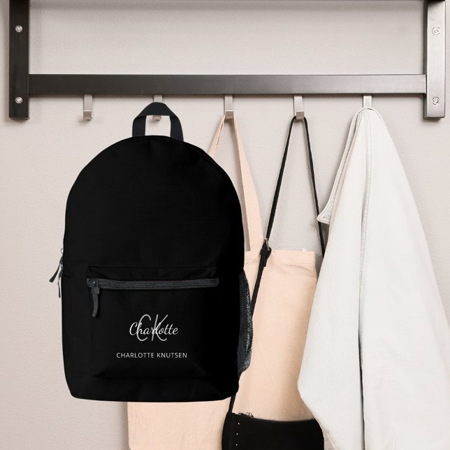 Black white monogram initials name printed backpack (Creator Uploaded)