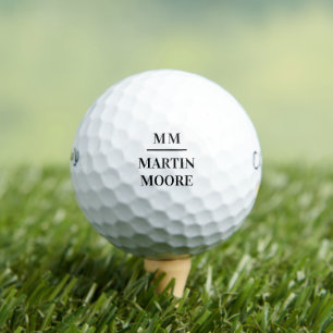 Black white monogram initials name simple golf balls