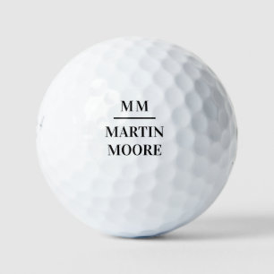 Black white monogram initials name simple golf balls