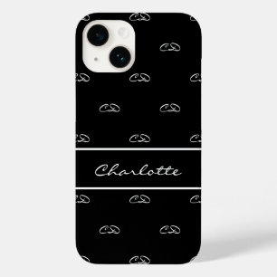 Black white monogram initials pattern name script Case-Mate iPhone 14 case