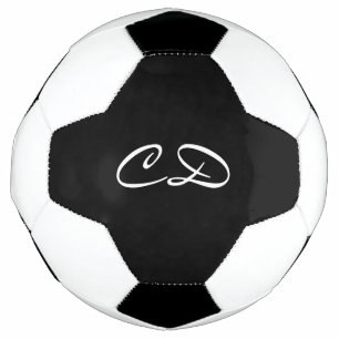 Black white monogram initials script soccer ball