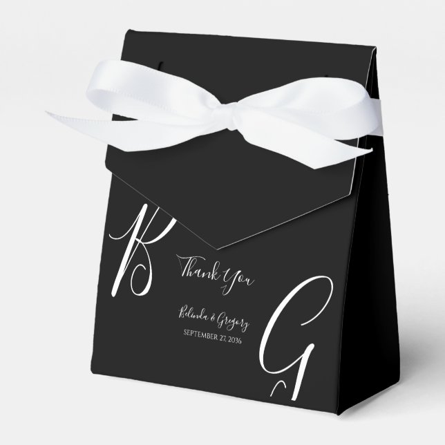 Black & White Monogram Initials Wedding  Favor Box (Front Side)
