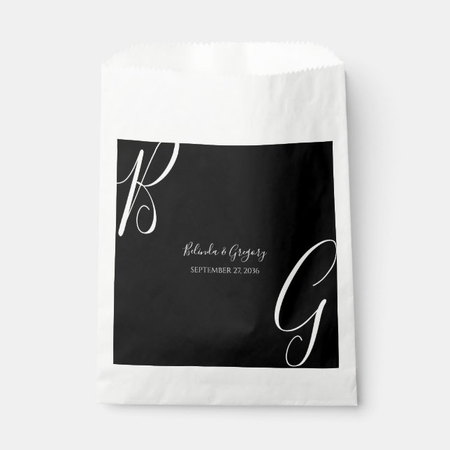Black & White Monogram Initials Wedding Favour Bag (Front)