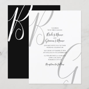 Black & White Monogram Initials Wedding Invitation