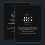 Black White Monogram Initials Wedding  Itinerary Program<br><div class="desc">A minimalist black and white monogram initials wedding design. A simple design that uses the bride's and groom's initials and names to create an elegant classic monogram. A charming black and white minimalist monogrammed design with classy script typography. An elegant black and white monogram initials themed wedding Itinerary card design...</div>