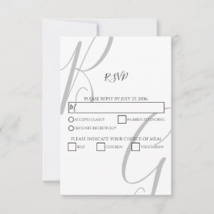 Black & White Monogram Initials Wedding RSVP Card